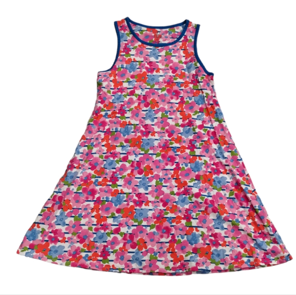 Lands' End floral Flower Sleeveless Multicolor Cotton Tank Dress Small 7-8 Girl